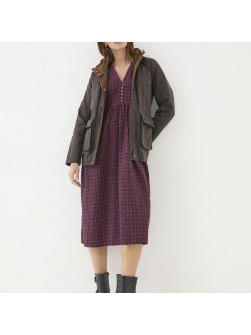Fatface olive jacket with brown corduroy trim